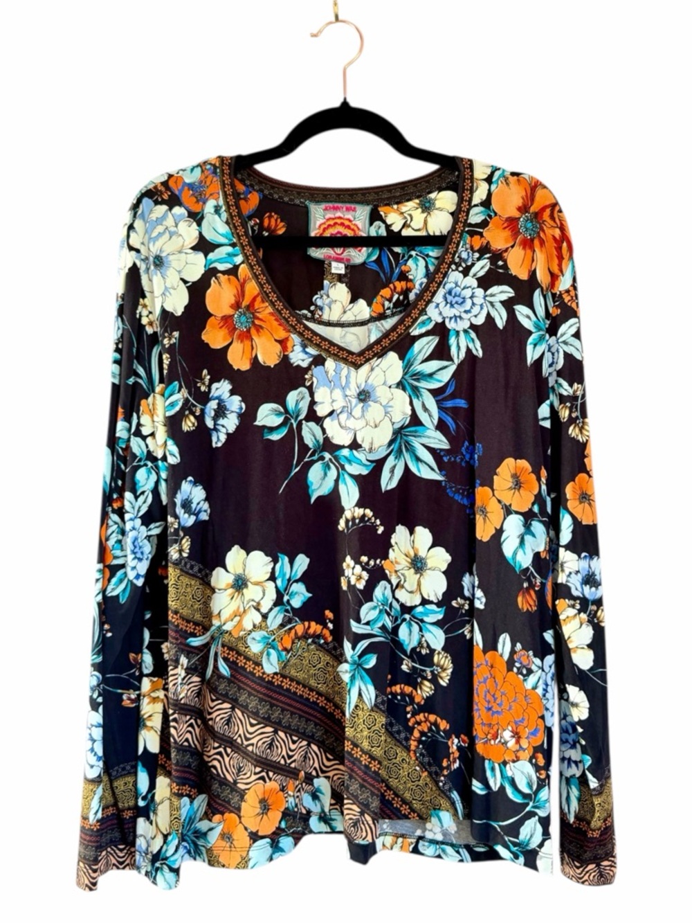 Johnny Was Golden Spring Favorite Floral Long Sleeve Top Bamboo Blend Boho Large